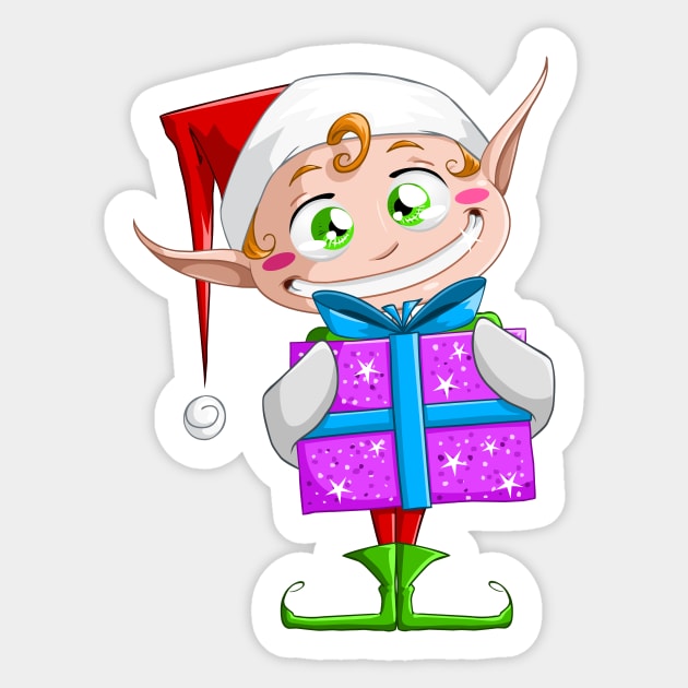 Christmas Elf Holding A Present Sticker by LironPeer